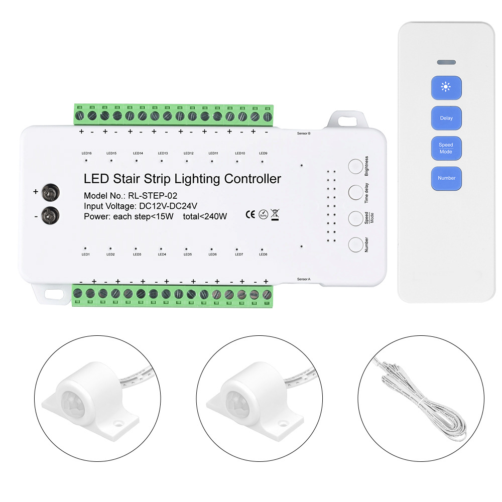 16CH LED Motion Sensor Light Controller With Remote For Staircase Lighting